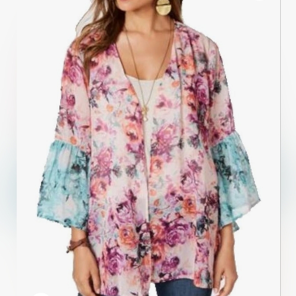 Bell-Sleeve Chiffon Kimono Cardigan - Picture 1 of 11